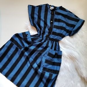 Vintage cotton dress striped large pockets
